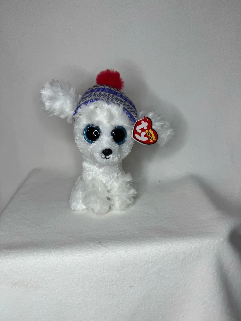 Ty Beanie Boos Sleighbell White Dog Plush Winter Hat MWMT 6” Birthday Feb 28